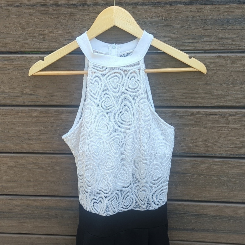 Women's Elegant White & Black Lace Halter One Piece Flare Pant Jump Suit - Small - Picture 4 of 5